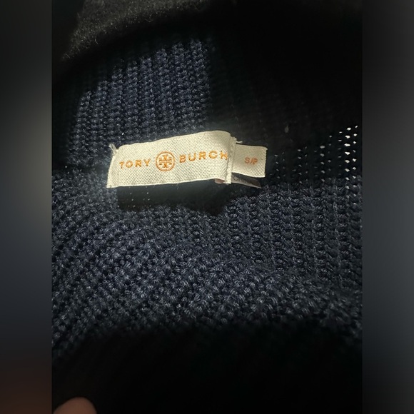 Tory Burch Brodie Tunic Sweater Dress Turtleneck Navy Knit Button Mini Size S - Picture 6 of 7